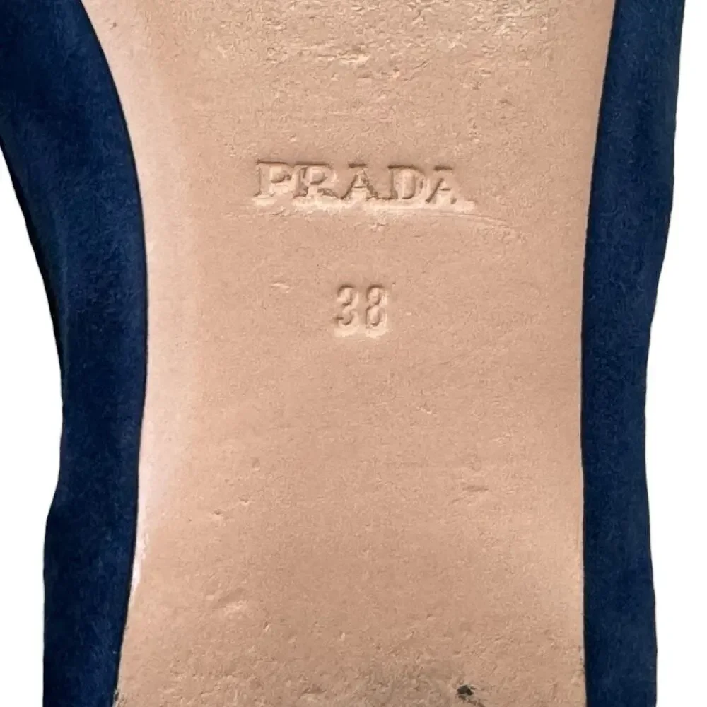 Prada Navy Suede Bow Flats Size 38 EU 8 US Quilted Leather Interior Box Dust Bag